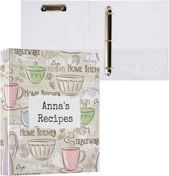 Personalized Recipe Binder 8.5x11 3 Ring Recipe Binder Customized Cook Book Binders with Clipboard&Pockets Large Recipe Organizer for Kitchen, Recipes, Family-Light Tan Home Kitchen Coffee