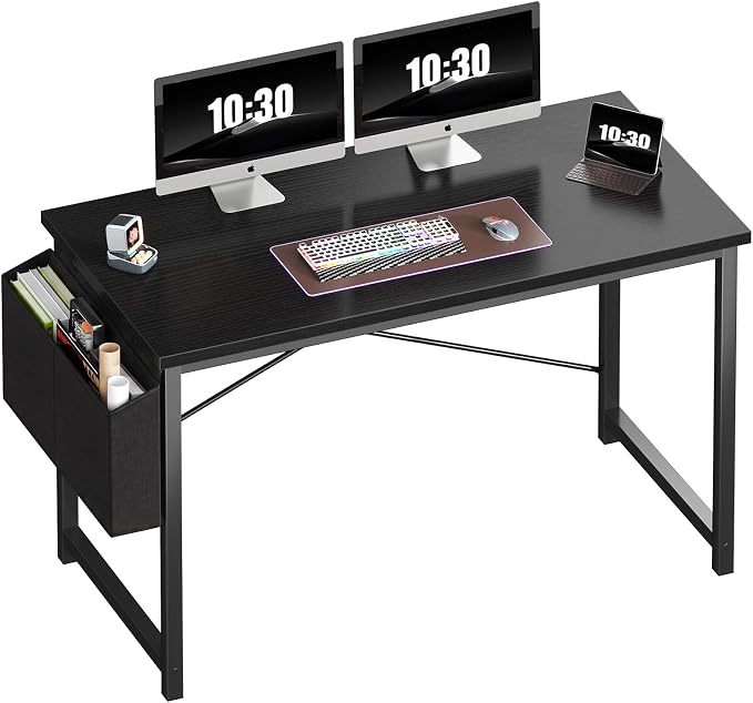 OLIXIS Computer Desk, 47 Inch Gaming Desks for Home Office Small Spaces | Writing Study Craft Work Table, Computer Workstation for Bedroom with Storage Bag, Black