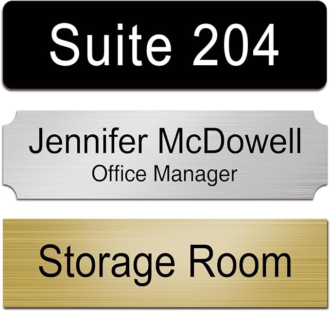 Custom Office Engraved Name Plate for Door or Wall Sign, Personalized Door Name Plate for Office with Adhesive, Laser Engraving, 10 Colors Available, 3 Styles (2" x 10")