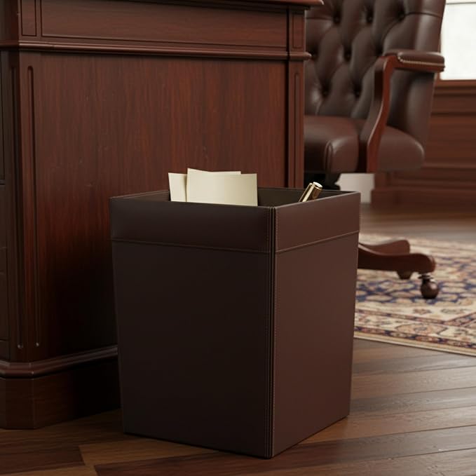 Dacasso Chocolate Brown Leather Waste Basket