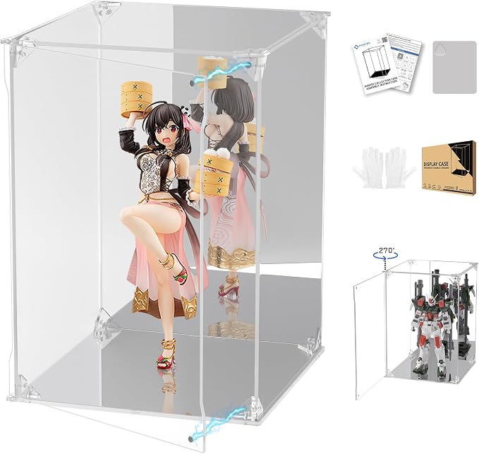 Clear Acrylic Display Case with Mirrored Back and Base, UV Protected Acrylic Box with Magnetic Door, Dustproof Display Box Showcase for Collectibles, Figures, Models, Toys (8x8x12inch)