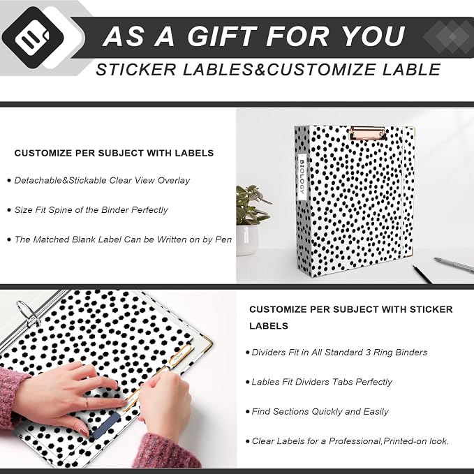 EYROZILL Binder s2 Inch with Divider, 3 Ring Binder 8.5" x 11", Clipboard Binder for Hair Style Client, Legal Case, Law Reference, Artist Portfolio (Polka Dots)