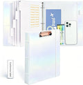 3-Ring Binder 1-inch with Clipboard, Holographic Silver Glitter Design, Including 5 Divider Pages, File Bag and Spine Label - Perfect for Schools, Offices and Organizations