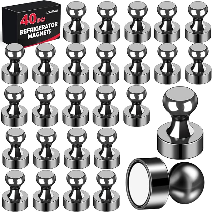 LOVIMAG Fridge Magnets 40Pcs Refrigerator Whiteboard Small Strong Magnet Classroom Kitchen Accessories Decorative Locker Set Decor Must Haves Office Calendar Refrigerador Magnetic Cute Crafts Black