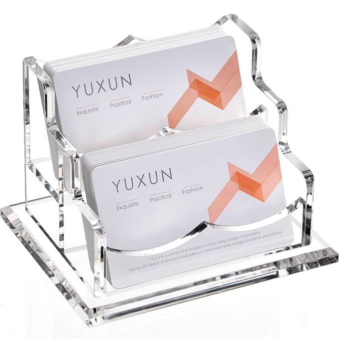 YUXUN Acrylic Business Card Holder for Desk-2 Tier 2 Slots, 3.5"×2" Multiple Business Card Holder Organizer for Women Men, 100+ Business Cards for Office Exhibition Home