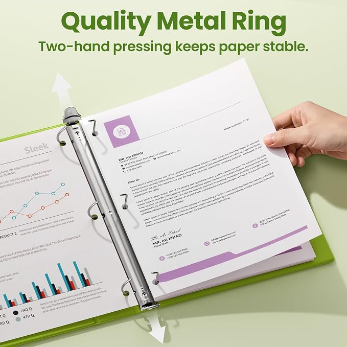 SUNEE 3 Ring Binder 1.5 Inch D Ring, Clear View Binder Three Ring PVC-Free (Fit 8.5x11 Inches) for School or Office Supplies, Tender Green, 1 Pack