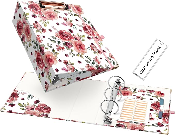 EYROZILL Mini Binder 3 Ring 2 Inch for 5.5" x 8.5" Paper with 5-Tab Dividers, A5 Binders with Clipboard for School Office Supplies and Home, Rose