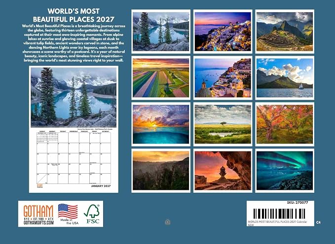 World Most Beautiful Places Calendar 2027 Monthly Wall Calender 12 Month