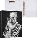 Black Gothic Skeleton and Cat Binder 3 Ring 1.5 Inch Binder with Clipboard&Pockets, Hardcover Binders Heavy Duty Large File Folder for Office School Supplies - Holds 200 Sheets