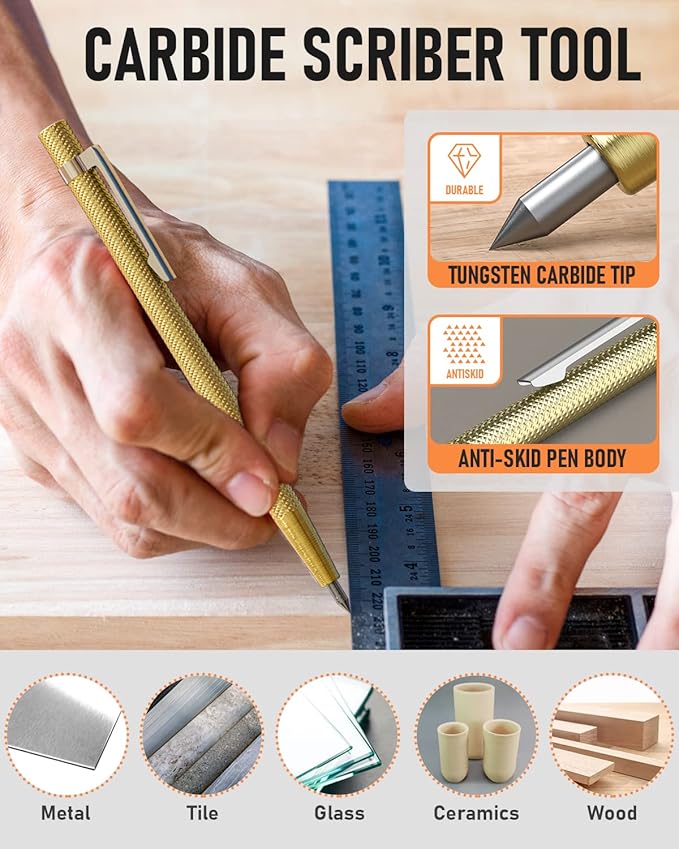 Nicpro 18 Pack Carpenter Pencils Mechanical, Construction Pencils with 60 Refill, Automatic Center Punch and Carbide Scribe Tool, 2.0mm Mechanical Pencil for Woodworking, Best Carpenters Marking Tool