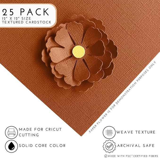 Gingersnap—12x12 Textured Cardstock | 80lb Textured Brown Scrapbook Paper | Premium Cardstock for Cricut Cutting | 25 Sheets