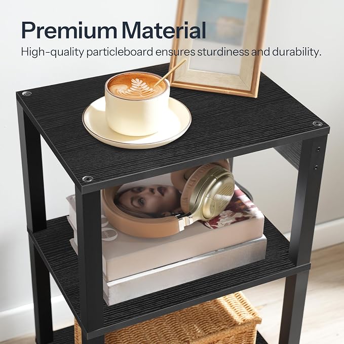 HOOBRO 3-Tier Printer Stand with Charging Station, Under Desk Printer Table, Printer Cart with Storage Shelves, Shelf for Small Spaces, for Home Office, Black BK63UPS01