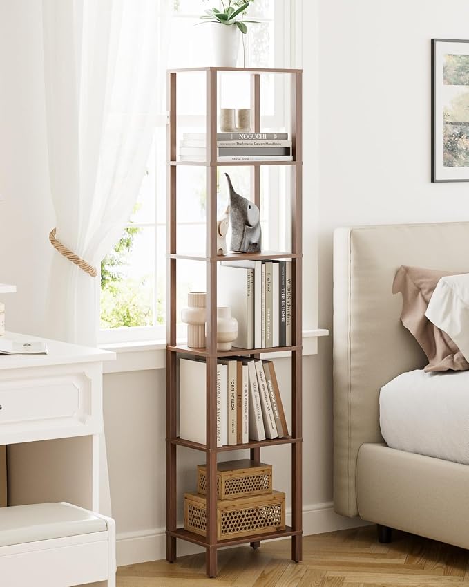 Open Book Shelf, 6 Tier Tall Bookshelf, Freestanding Shelf Narrow Bookcase with Open Shelves, 14.57" x 10.63" x 65.83", Book Shelves for Living Room, Office, Study, Walnut