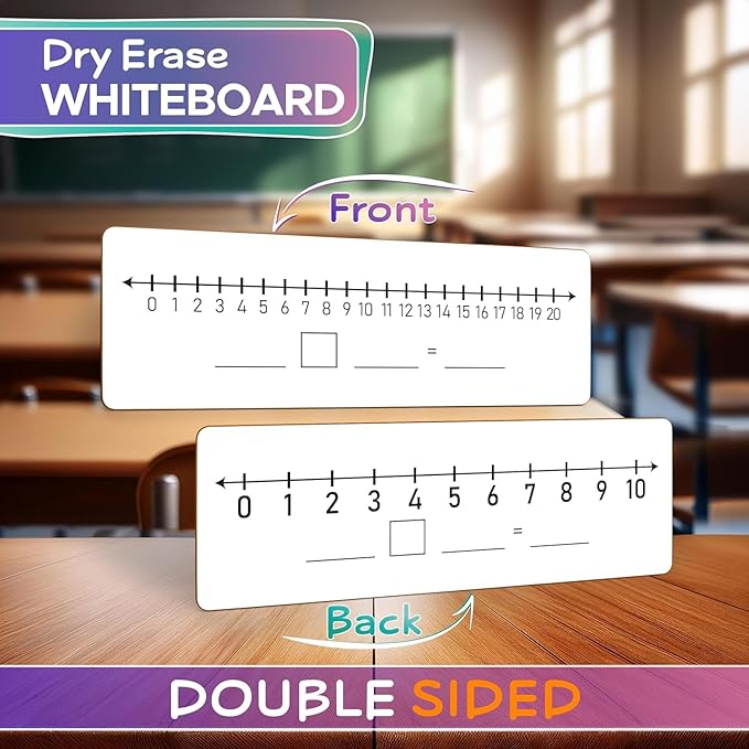 SCRIBBLEDO Dry Erase Number Line Board 12x4 Double Sided 10 Set with Eraser