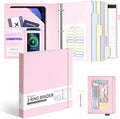Ospelelf Leather 3 Ring Binder for Letter Size Documents with PVC Pocketed Dividers, 1 Inch Round Rings, Holds 175 Sheets, Binders with Storage Bag & Notepad, for Office School Home Organization, pink