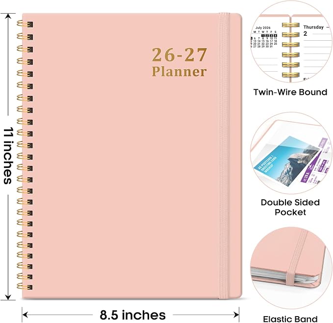 Taja Planner 2026-2027, 8.5" x 11" Calendar Planner, Jul 2026-Jun 2027 | Letter Hardcover Weekly & Monthly Academic Year Planner, Large Planning Agenda With Tabs, School & Office Supplies, Pink