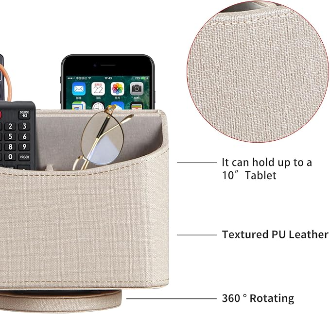 YAPISHI Gold flower pattern Leather Remote Control Holder,360 Degree Spinning Desk TV Remote Caddy/Box,nightstand Organizer for Controller,Media,Cosmetic, Mobile Phone, Pen/Pencil Stationery Storage | PU Leather Decor Aesthtic Swivel Bedside Table Desk...