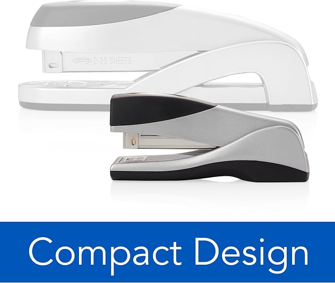 Swingline Stapler, Jam Free, Optima Grip Compact Size, Ergonomic Cushion, Metal, 25 Sheet Capacity, Silver (87816)