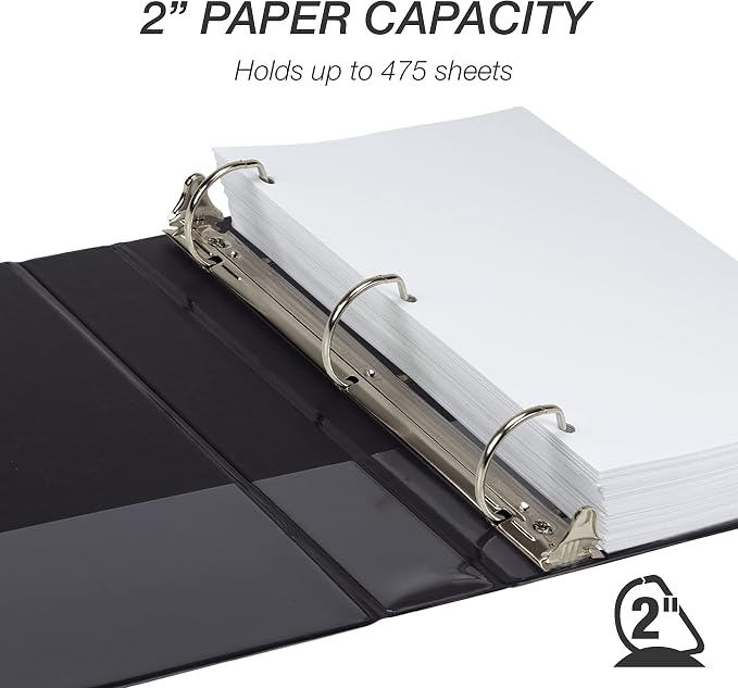 Samsill Durable 2 inch 3 Ring Binder, D Ring Binder, 100% Recycled Chipboard, Black, 12 Pack