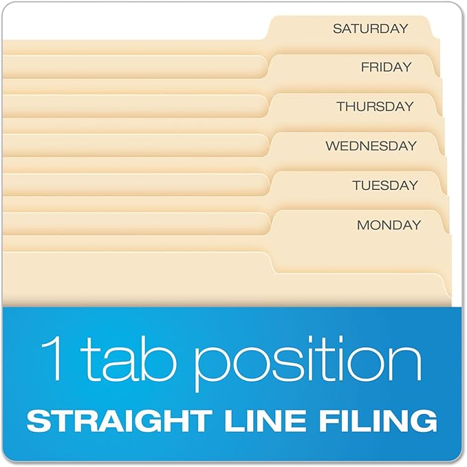 Pendaflex File Folders, Letter Size, Manila, 1/3 Cut, 100/BX (752 1/3-3)