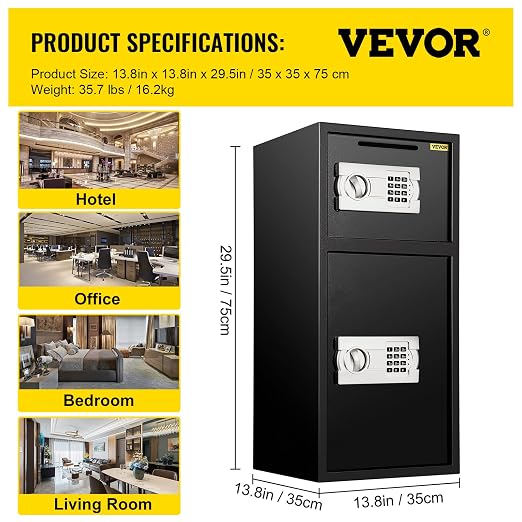 VEVOR Large Double Door Safe Box 29.5" x 13.8“ x 13.8" Steel Safe Box Strong Box with Digital Lock for Money Gun Jewelry Black