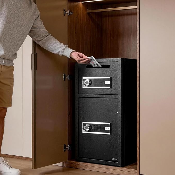 VEVOR Double Door Safe Box, 3.3 Cu. Ft, Heavy Duty Home Safe with Electronic Keypad, Anti-Theft, Digital Safety Lock Box with Key, Drop Slot, for Money, Firearm, Jewelry, Document, Valuables, Black
