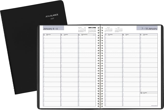 AT-A-GLANCE 2027 Appointment Book Planner, Weekly, 8" x 11", Quarter-Hourly, DayMinder, Black (G5200027)