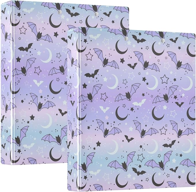 3 Ring Binder 1.5 in Recipe Binders 2 Pcs Pastel Goth Bat | Decorative Client Records with Clip 3 Clear Interior Pockets for 200 Sheets Letter-Size(11" x 8.5") Paper PVC Cover Folder