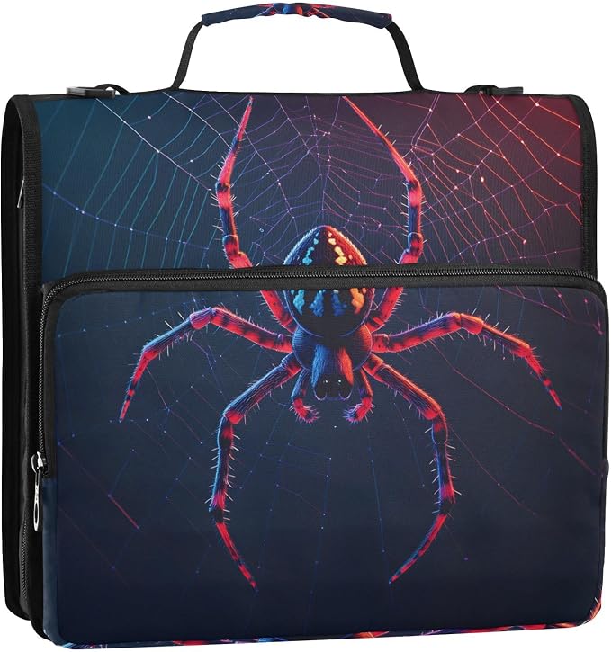 Spider Zipper Binder Bag 3 Ring Binder with Shoulder Strap Zip Up 500 Sheets Capacity Multi Pockets for School Office Supplies