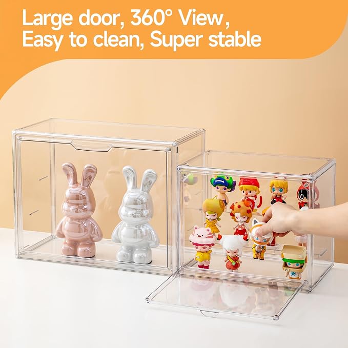 Large Clear Acrylic Display Cases for Collectibles,Display Box for Figures | 3 Tier Dustproof,Magnetic Door Showcase for Action figurine,Display Shelf Box,360°View Stackable Boxes(1,Large)