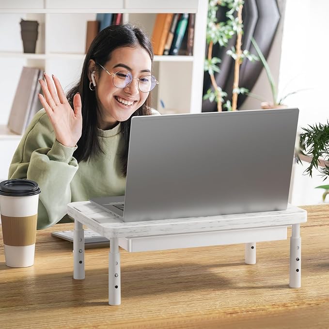 WALI Computer Monitor Stand with Storage, Monitor Riser 3 Height Adjustable | Laptop Riser with Airflow Vents, Desk Organizer for Computer, Printer, Notebook (PTT002-M), 1 Pack, Marble