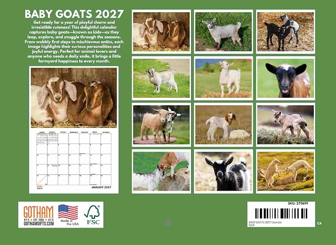 Baby Goat Calendar 2027 Monthly Wall Calender 12 Month