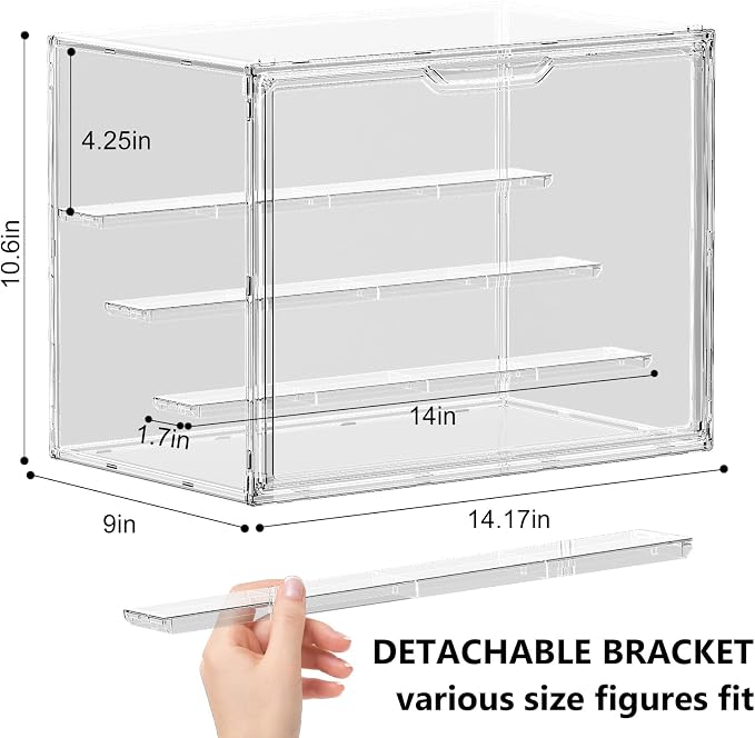 Acrylic Display Case for Collectibles 4 Layer Adjustable Figure Display Cases Large Clear Stackable Figurine Case Box with Magnetic Door & Shelves Hobby Showcase Display Box (1 Pack)