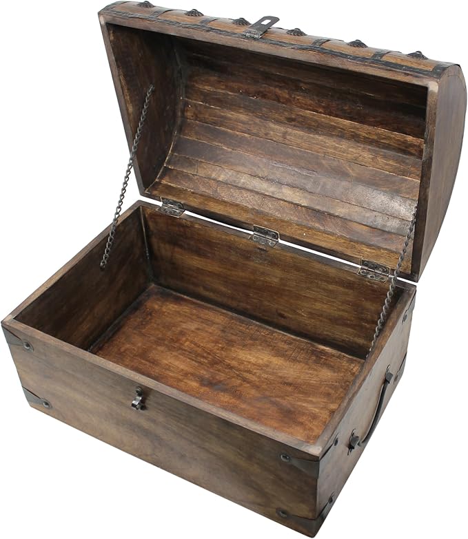 Nautical Cove Treasure Chest Keepsake and Decorative Wood Box (XXX-Large 16x11x11) - Storage Box, Wooden Box with Hinged Lid, Rustic Storage, Pirate Storage Box, Vintage Wooden Chest