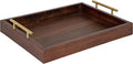 Kate and Laurel Lipton Decorative Wooden Tray with Metal Gold Handles, 16.5" x 12.25", Dark Walnut Brown and Gold