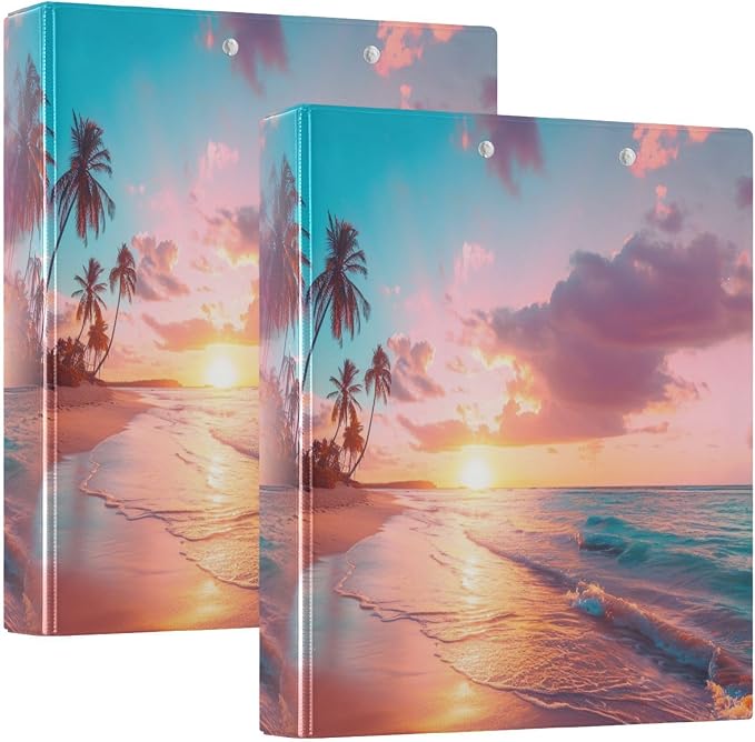 ALAZA 3 Ring Binder Tropical Sea Beach Landscape Clipboard Round Ring Binder Holds 1.5 Inch Three Ring Binder Heavy Duty Ring Binders for Office Supplies, 1Pack