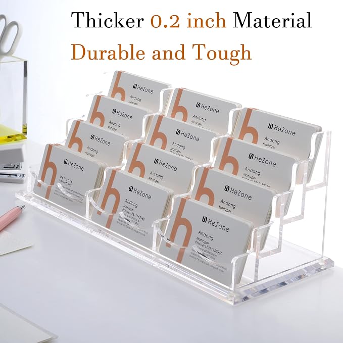 HeZone Business Card Holder Display for Desk, 12 Slot 4 Tier Multiple-Clear Acrylic Business Card Stand Set, Holds Approximately 600 Cards(12 Cell H)