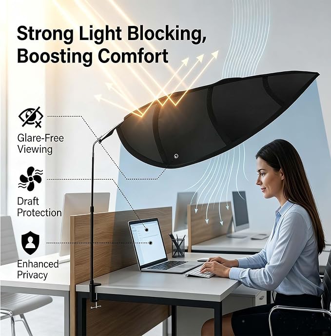 P Polerden Black Office Cubicle and Desk Shade for Cubicle to Block Light | for Light Sensititve Workers，Block Overhead Light,Glare,And Airflow,Uv-Resistant Fabric,Adjustable
