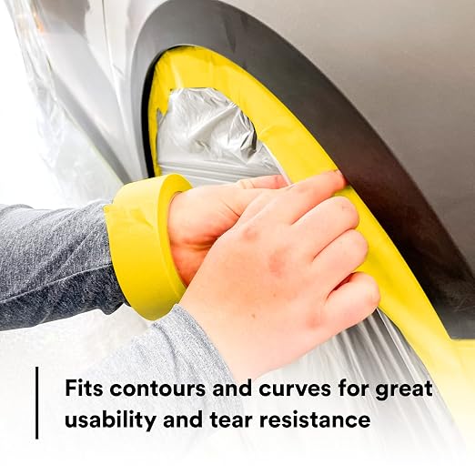 3M Automotive Refinish Masking Tape 388N, 06654, 36 mm x 55 m, Yellow, Crepe Backing, Moisture Resistant, Multi-Purpose (Pack of 2)