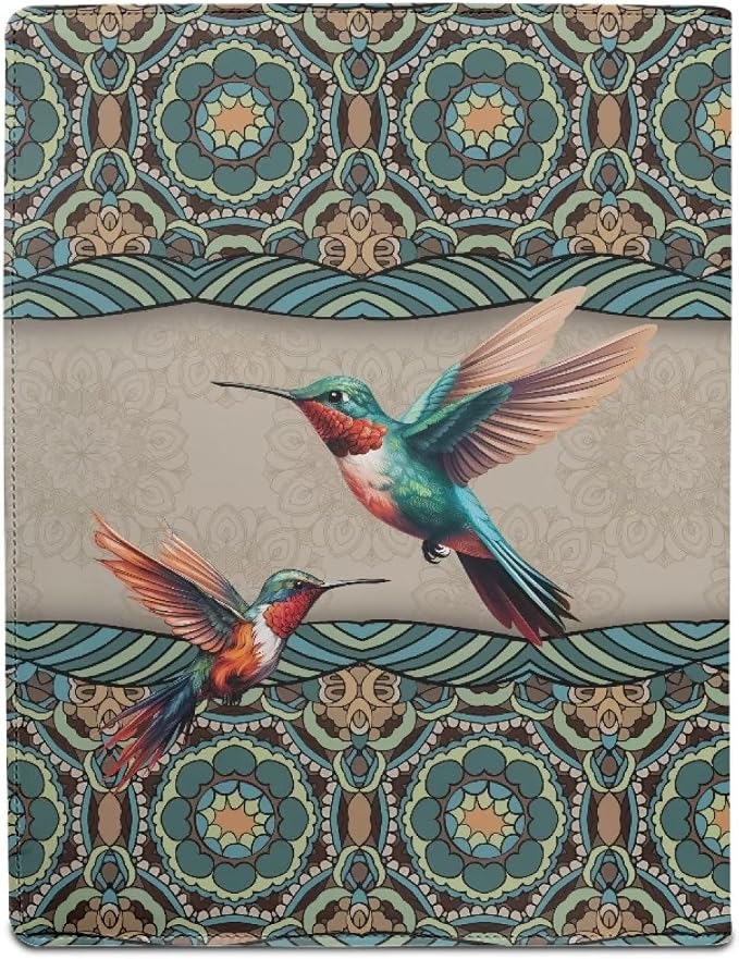 Dreaweet Leather Padfolio for Women,Boho Hummingbird Design Resume Portfolio Folder Interview Legal Document Organizer,Business Card Holder,Letter Sized Writing Pad