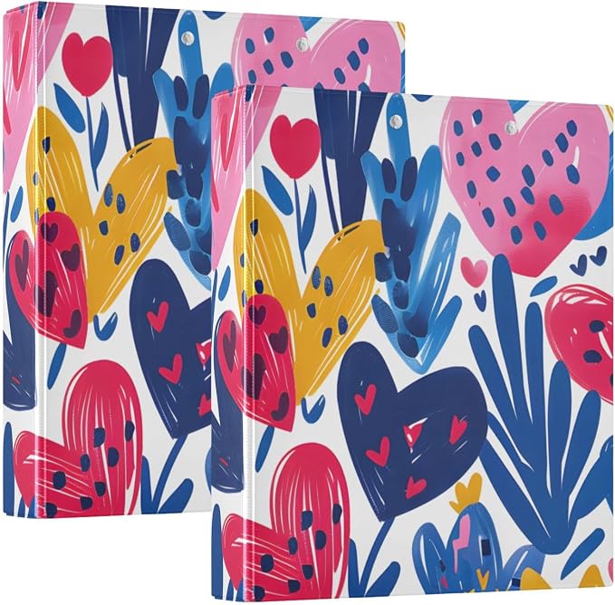 3 Ring Binder Heart Plant Grass Pattern 1.5 inch Binders Three Ring Binders with Clipboard Fit 8.5'' x 11'' Paper 3 Interior PVC Clear Pockets for Office Supplies