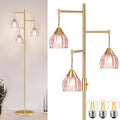 Shenmoyl Stepless Dimming Floor Lamps for Living Room, Bedroom, Gold Standing Lamp with 3pcs 6W Bulbs, Vintage Brass Floor Lamp for Corner, Nursery (Pink Tulip)