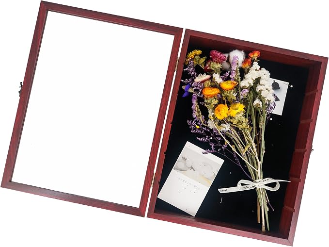 Shadow Box Frame with Removable Shelves, Red 12x16 Deep Memory Box Display Case for Keepsake Collectibles, Coins Military Medals Pins Wedding Flowers