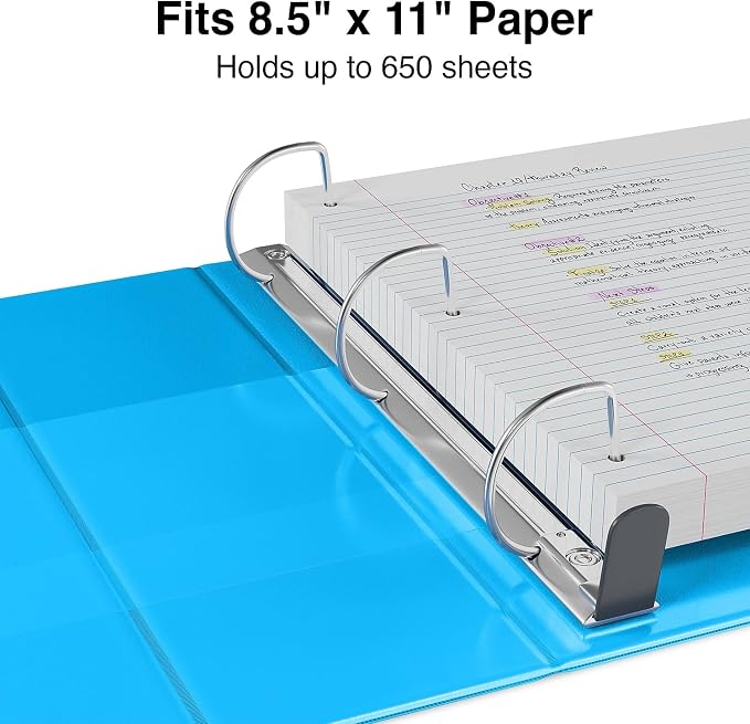 Staples Heavy Duty 3‑Inch 3‑Ring View Binder, Light Blue, Durable D‑Rings, Four Interior Pockets, Clear Overlay, High‑Capacity Storage, 2‑Pack