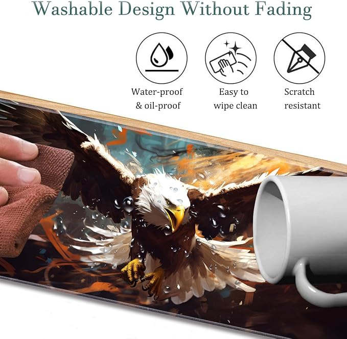 Extended Gaming Mouse Pad 31.5" x 11.8", with Edge Stitching, Non-Slip Rubber Base Keyboard Pad, Suitable for Work, Game, Office, Home and Coasters, Eagle