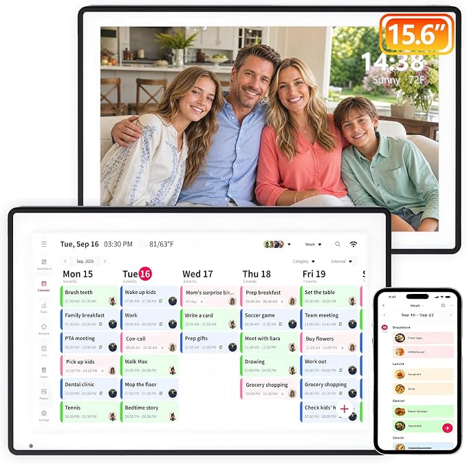 15.6 Inch Digital Calendar Wall Planner, Touch Screen WiFi Smart Electronic Planner with Third-Party Calendar Sync, Chore Tracker, Meal Planning, Family Digital Picture Frame, Gift for Mom Women