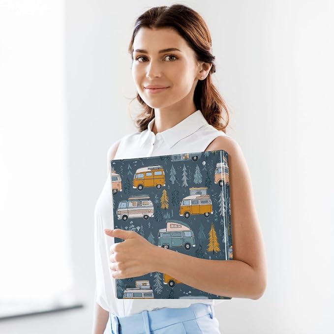 Road Trip Camper Van Decorative 3 Ring Binder 1.5 Inch Large View Binders with Pockets Holds 200 Sheets File Organizer for Office College School, 1 Pack