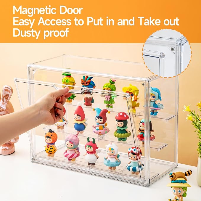 Large Clear Acrylic Display Cases for Collectibles,Display Box for Figures | 3 Tier Dustproof,Magnetic Door Showcase for Action figurine,Display Shelf Box,360°View Stackable Boxes(1,Large)