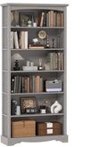 TVU 6-Tier Wooden Bookshelf, 76 Inch Tall Bookshelf with Storage, Floor Standing Modern Style Display Bookcase for Living Room, Office, Study Room, Entryway, Grey