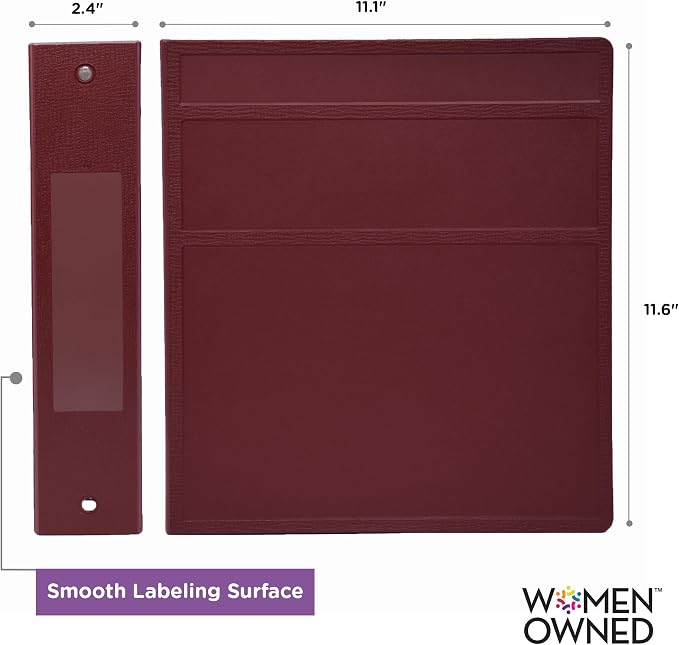 Carstens 2-Inch Heavy Duty 3-Ring Binder - Side Opening, Wine, Durable Plastic, No-Gap Rings, Waterproof Covers, No Pockets, Holds 300 Letter-Sized Sheets, BPA-Free, Made in USA (2823-3R), Case of 16